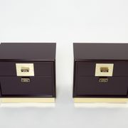 Pair of brass plum lacquer bedside tables Luciano Frigerio Italy 1970