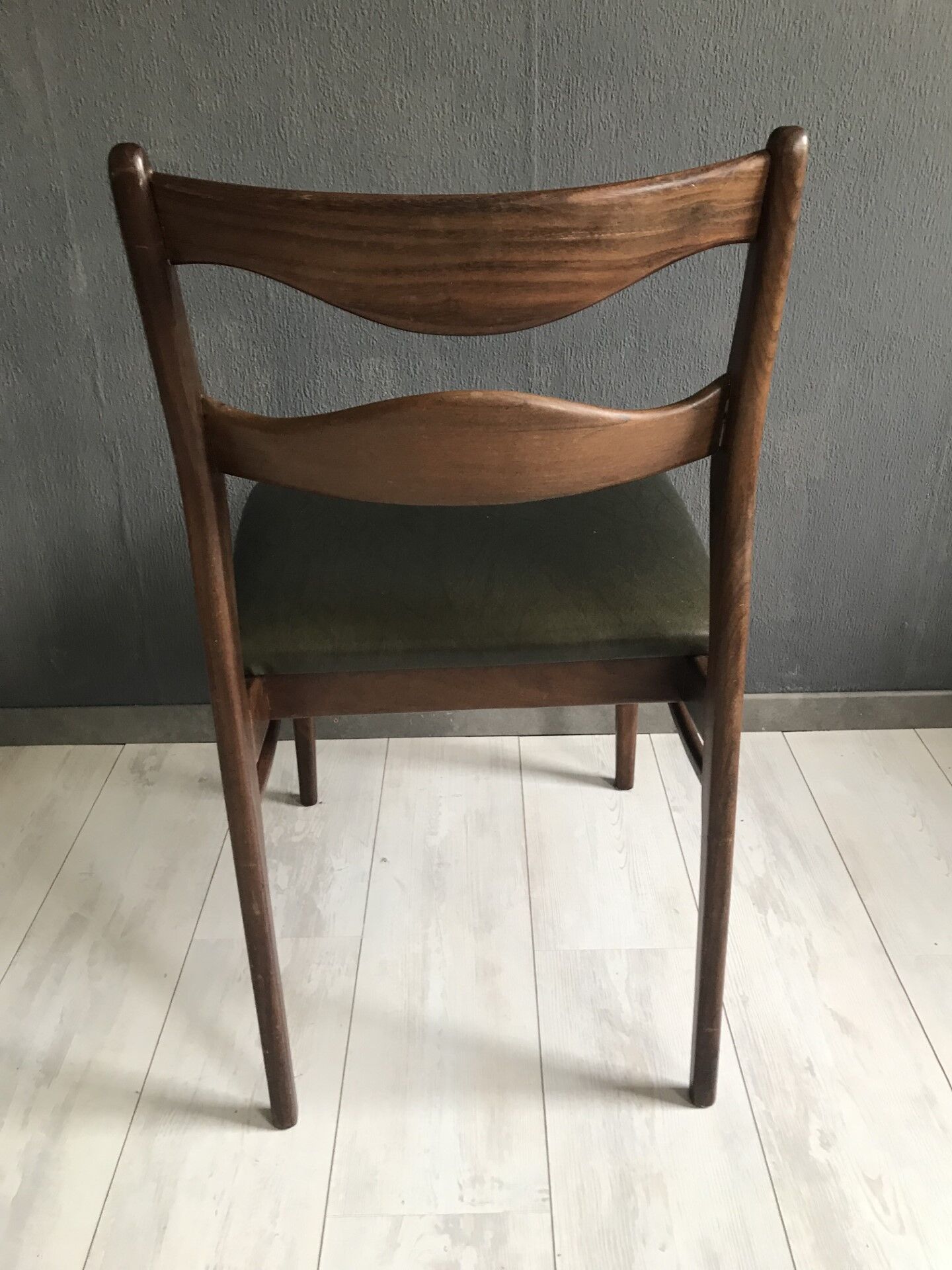 4 vintage teak dining chairs, dark green