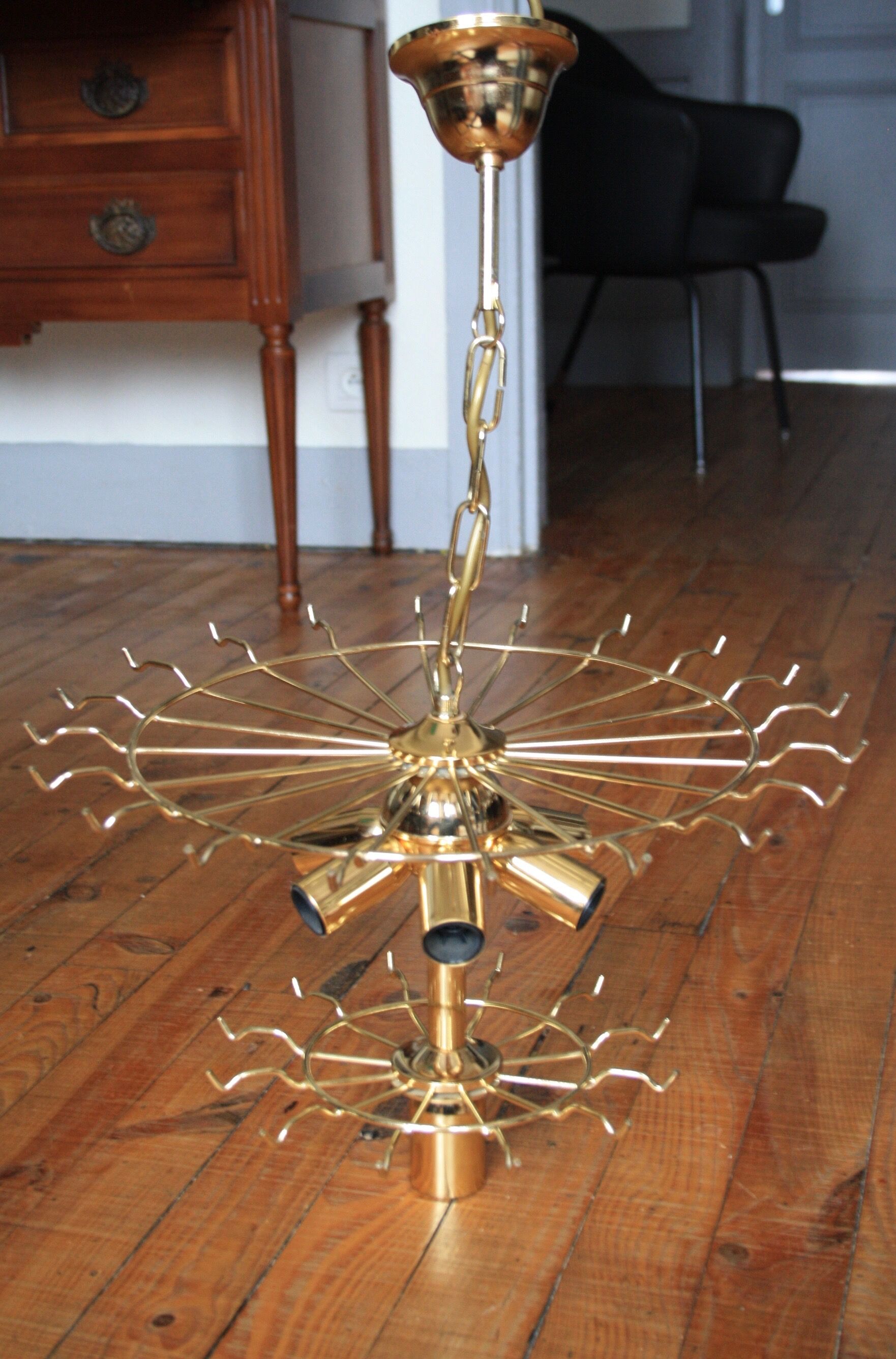 Lustre verre fumé/metal doré 1970s
