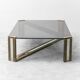 Vintage smoked glass and brass coffee table, 1970s modernism