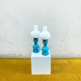 Paire de lampes en opaline bleu turquoise vintage