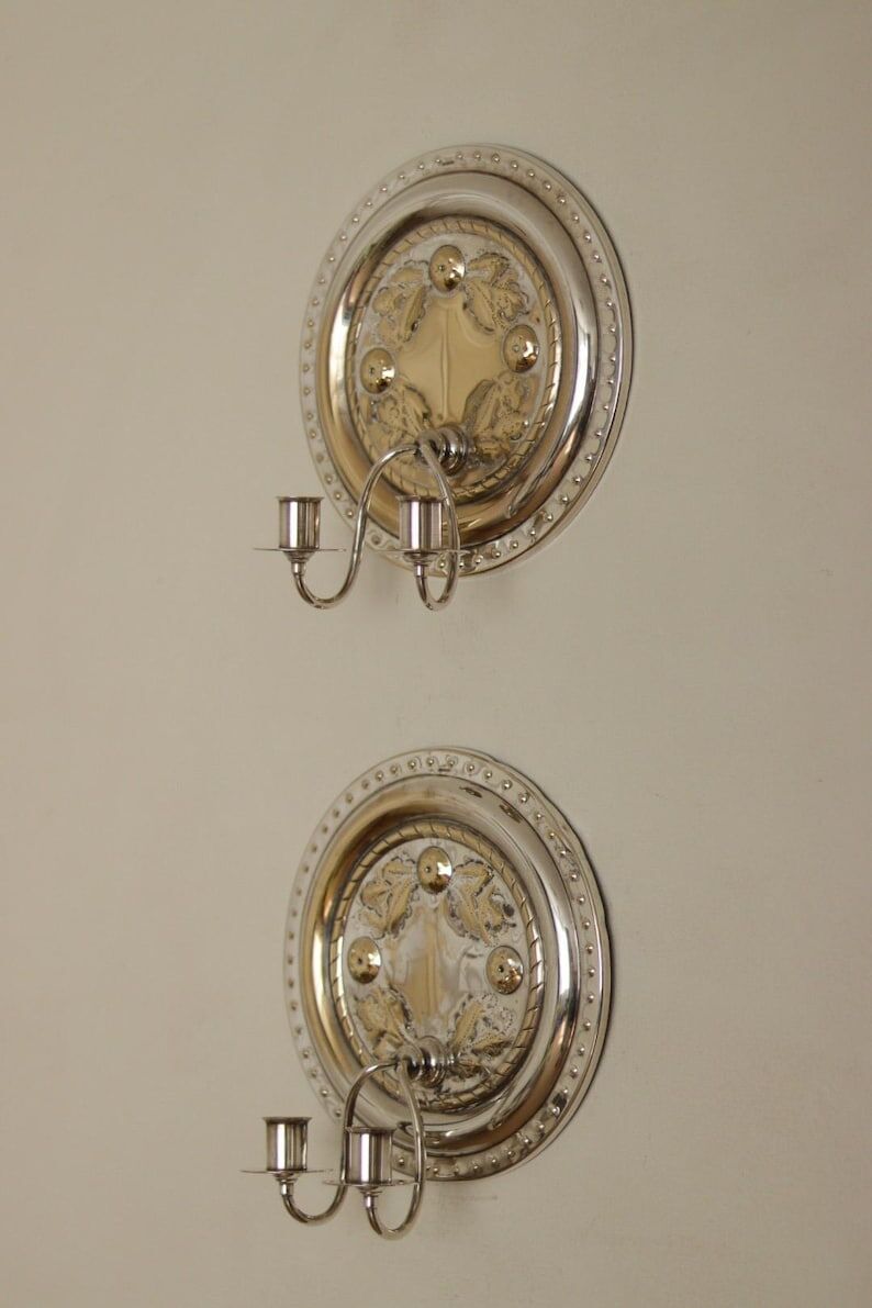 Pair of Vintage Silver/ Nickel Plated Swedish Sconce
