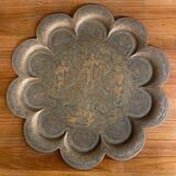 Oriental tea tray in copper or brass richly decorated 20th century