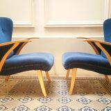 Pair of chairs Scandinavian wing stripes cocktail years 50 Blue