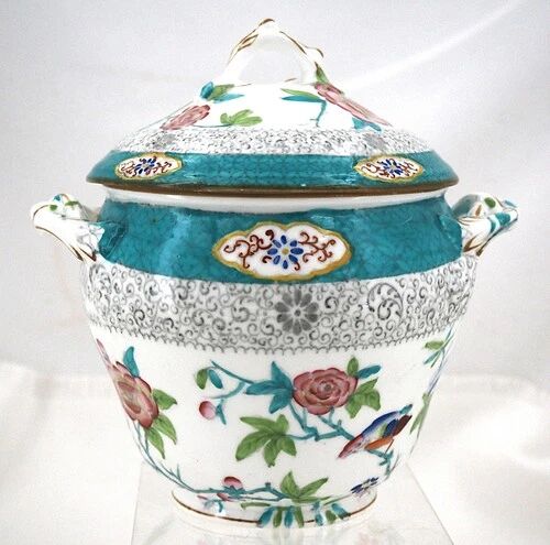 Minton porcelain sugar bowl, decor 3084 Cuckoo, blue cuckoo, excellent condition.