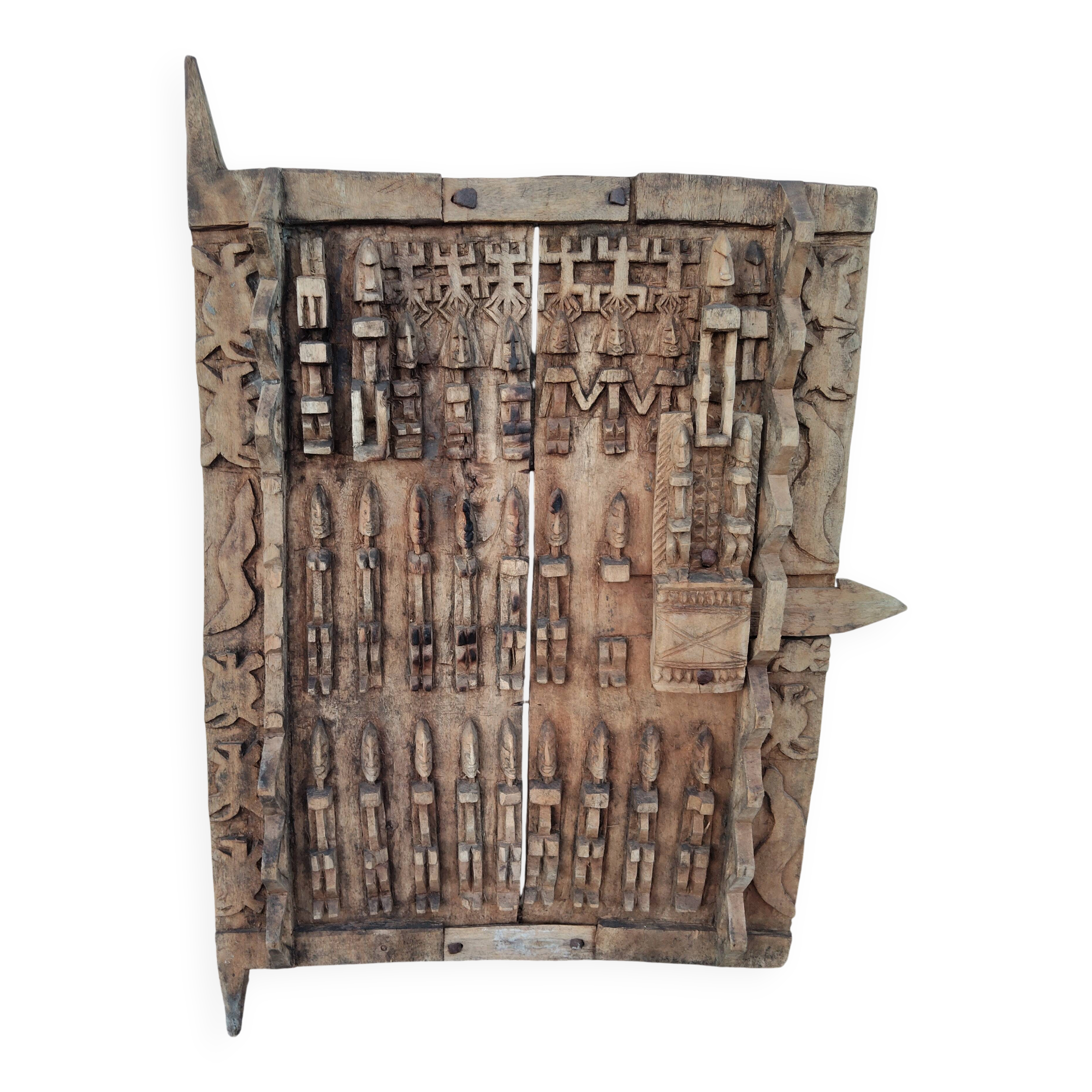Porte de grenier Dogon ancienne sculptée – Mali – serrure traditionnel