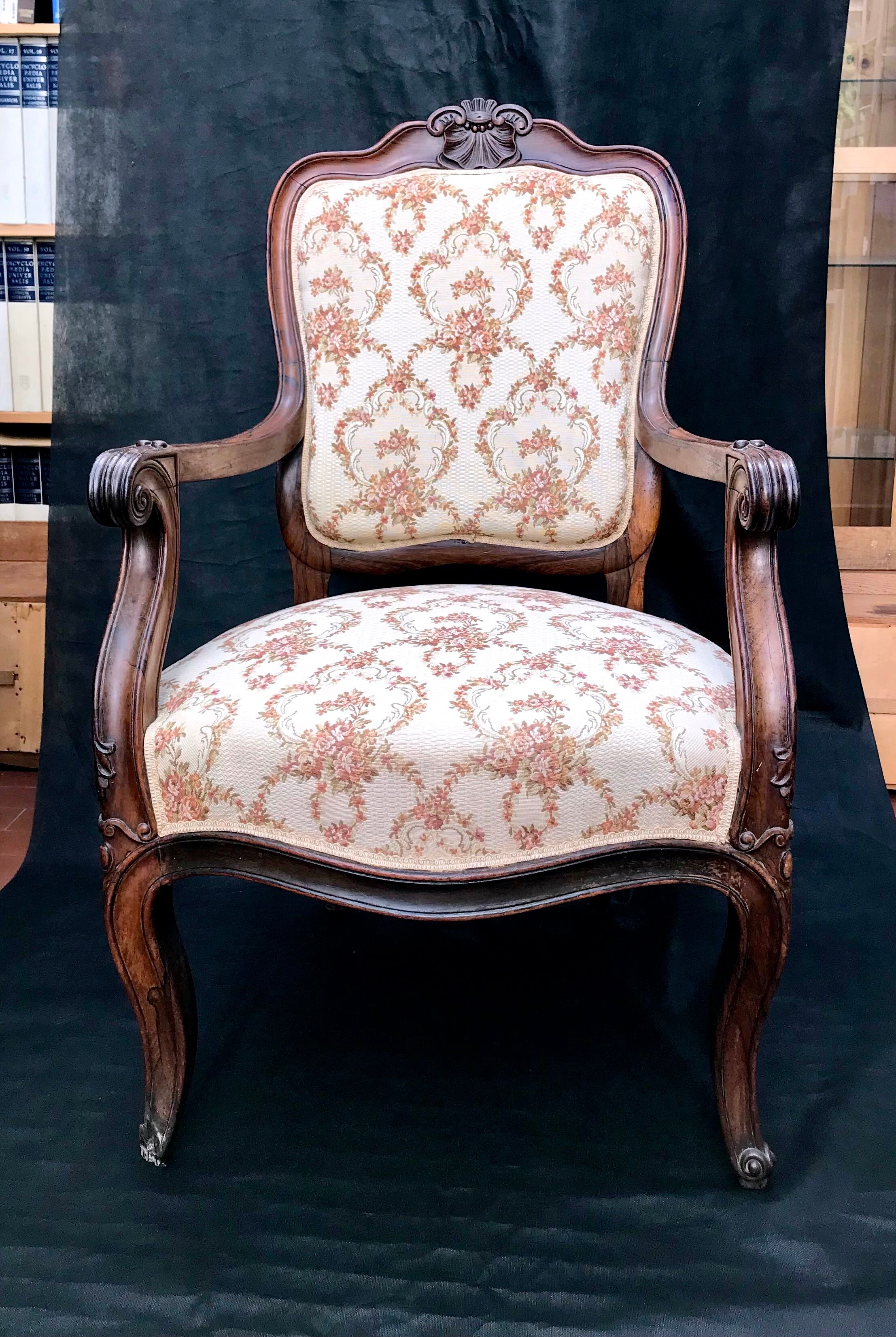 Shepherdess armchair in rosewood fleuron shell Napoleon III