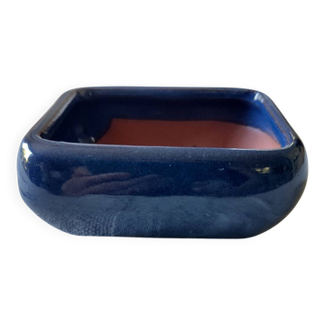 Blue glazed ceramic pot for bonsai, cactus, and succulents.