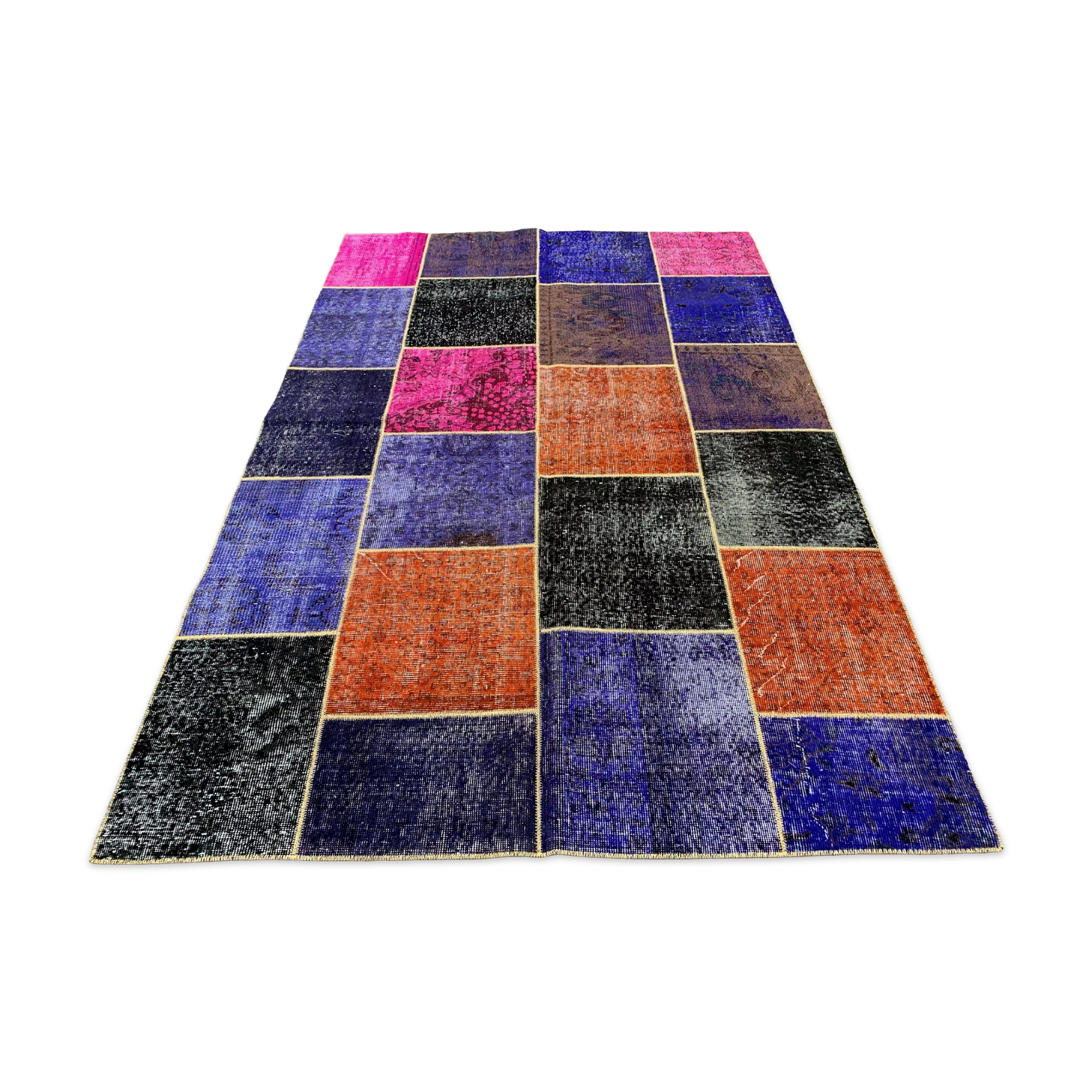 Distressed vintage turkish patchwork rug 251x170 cm wool large