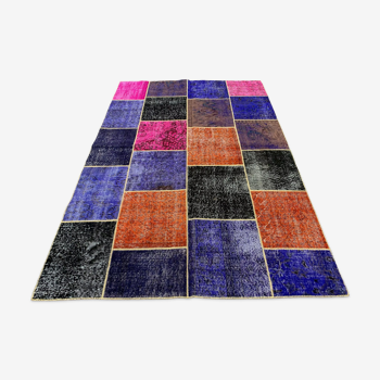 Distressed vintage turkish patchwork rug 251x170 cm wool large