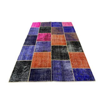 Distressed vintage turkish patchwork rug 251x170 cm wool large