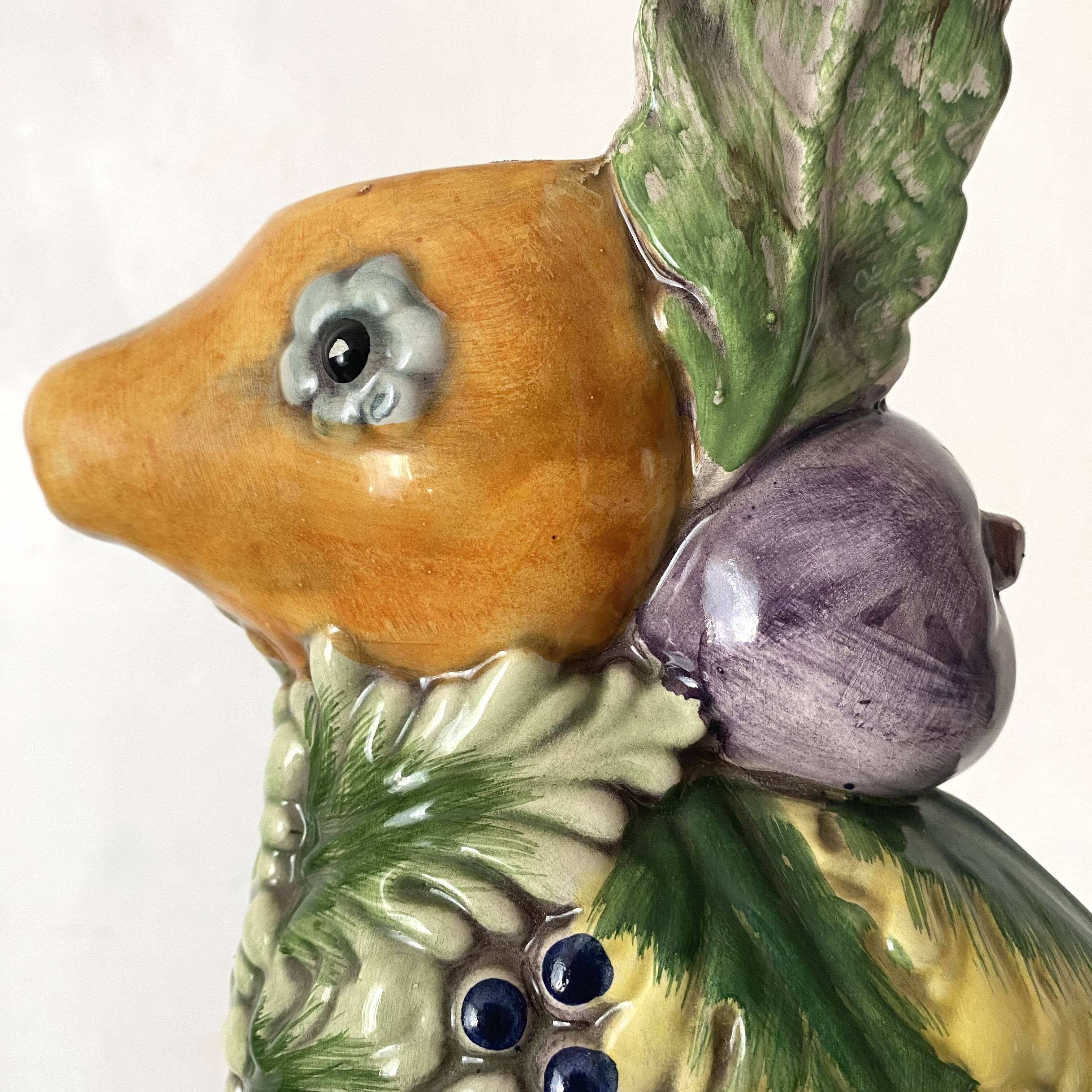 Italian barbotine pitcher Rabbit and fruits