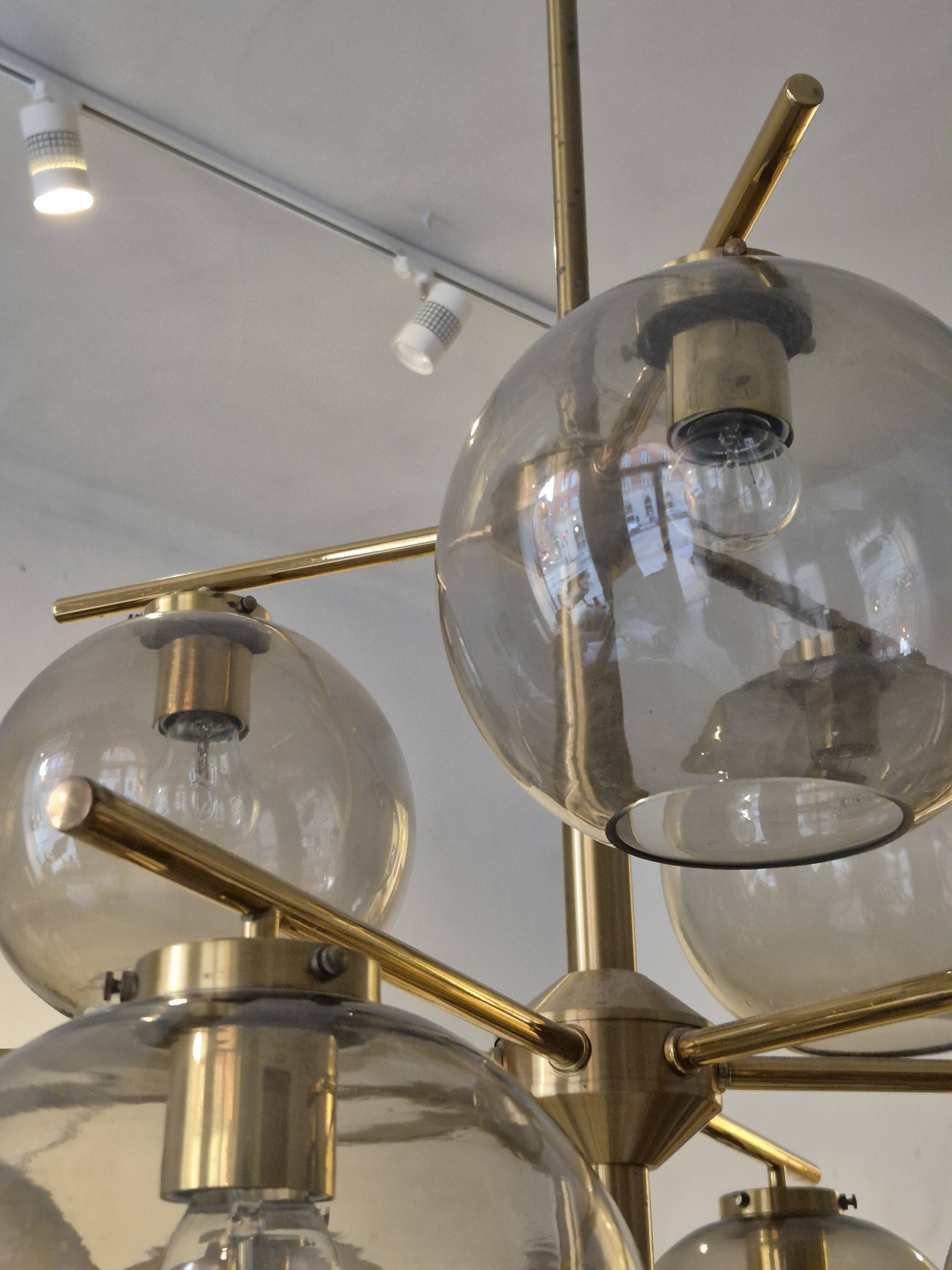 Holger Johansson, brass and grey glass chandelier, The Modern Scandinavian