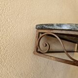 Half moon console - Wrought iron and green marble top - Design 1940