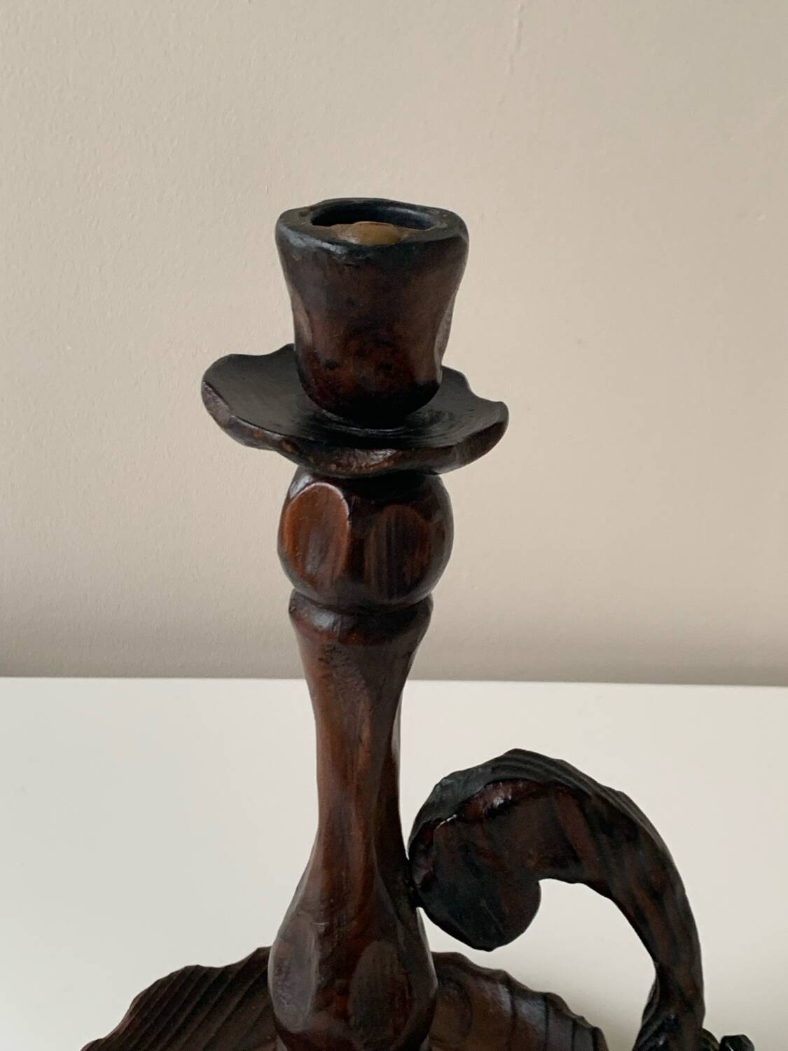 70s wooden candle holder