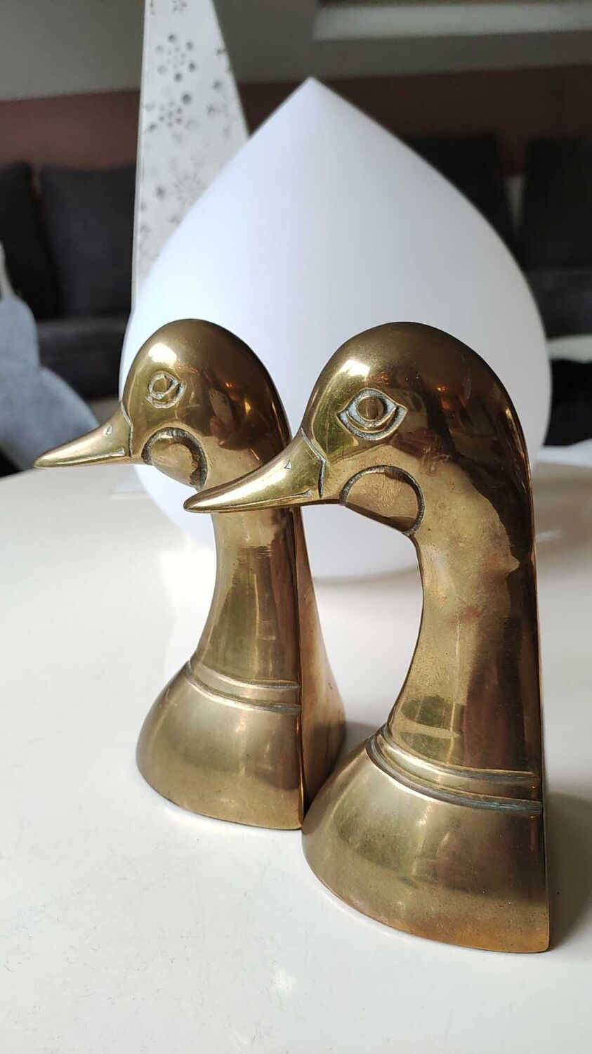 Zoomorphic bookends duck head, in solid brass, vintage 60s/70s