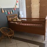 Vintage wood and rattan year 60 baby bed