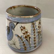 Vase mug en céramique artisanat mexicain signé oiseau fleur