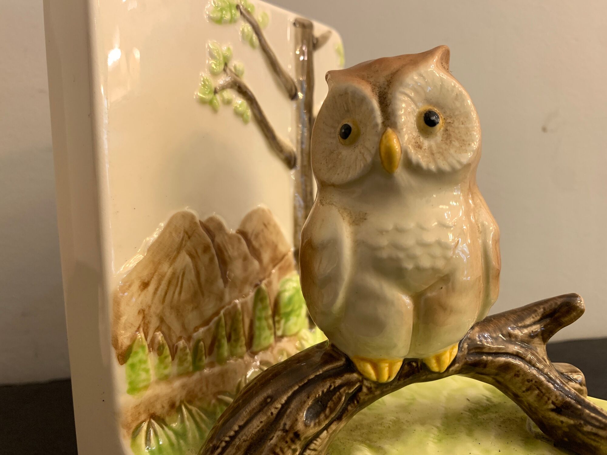 Pair of owl Japanese ceramic book greenhouses, 1980
