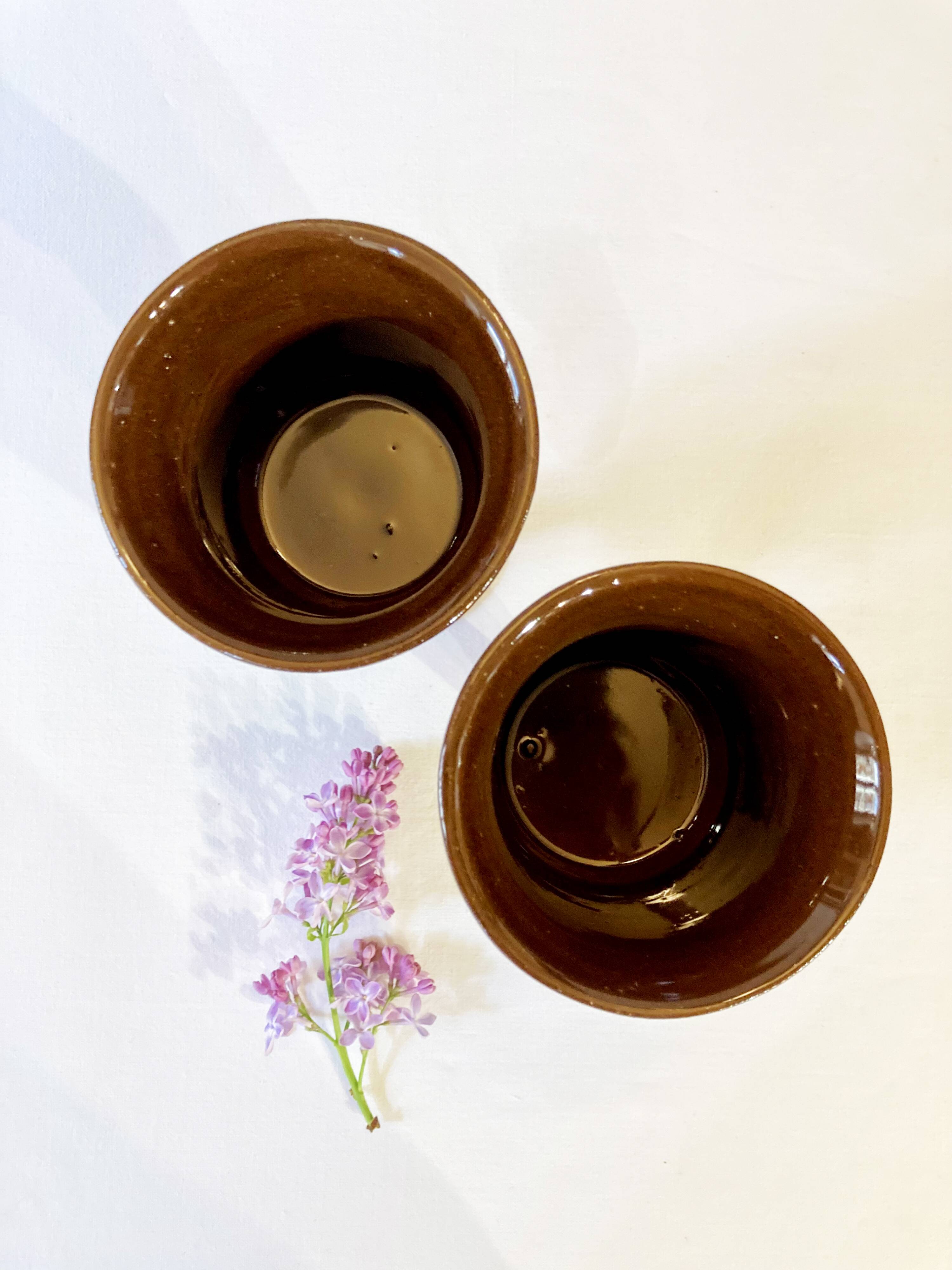 Brown glazed artisanal ceramic stemware