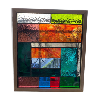 Unique piece stained glass technical tiffany frame chène