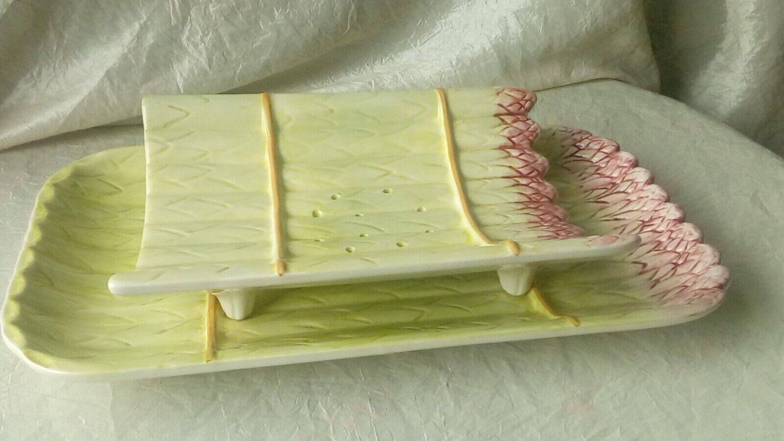 Asparagus dish in slip drainer 20th
