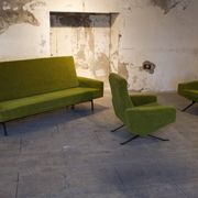 Set de salon canapé - 2 fauteuils design 1960 par Paul Geoffroy Troika Airborne