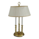 French vintage brass three-light boulotte style table lamp with cream pleated shade 5056.
