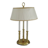 French Vintage Brass 3 Light Boulotte Style Table Lamp Cream Pleated Shade 5056
