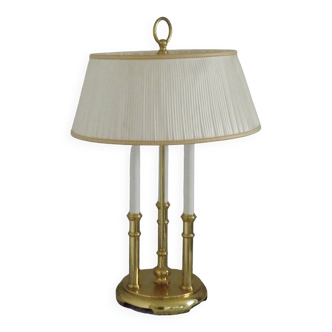 French Vintage Brass 3 Light Boulotte Style Table Lamp Cream Pleated Shade 5056