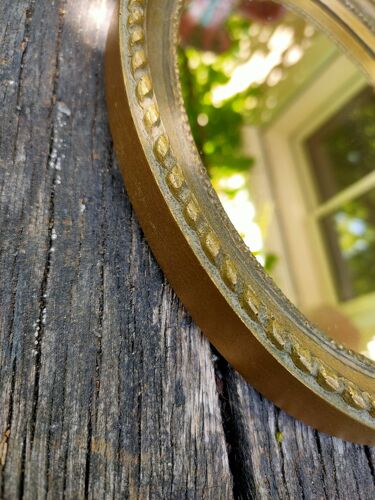 Miroir en bois ovale années 60 - 22x18cm