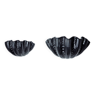 Pair of shell wall lights, black ceramic, Italy, 1970