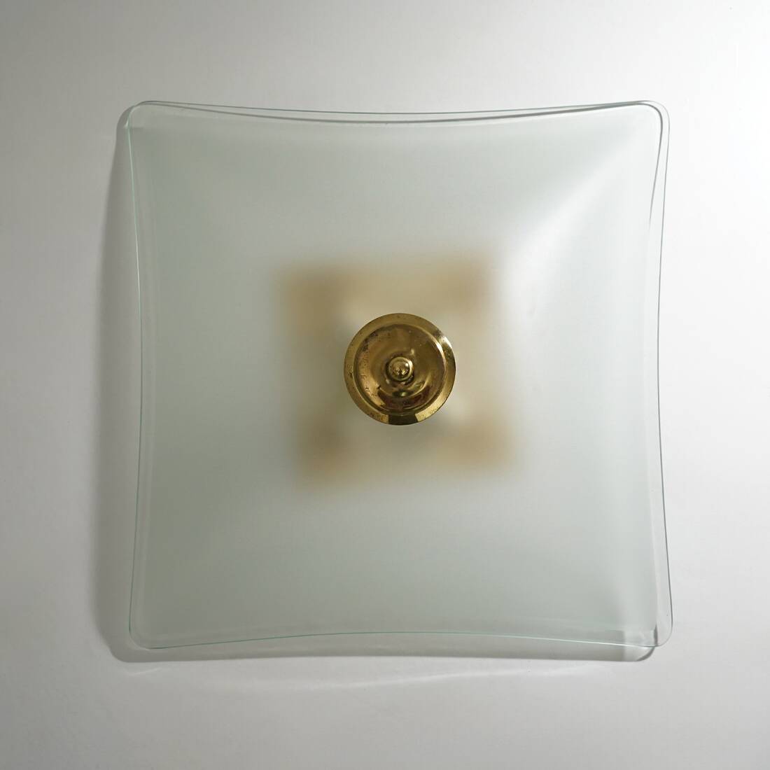 Ceiling lamp in satin glass and brass, 1970s