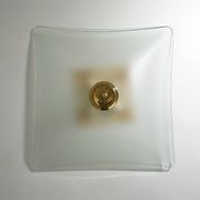 Lampe de plafond en verre satiné et laiton, années 1970