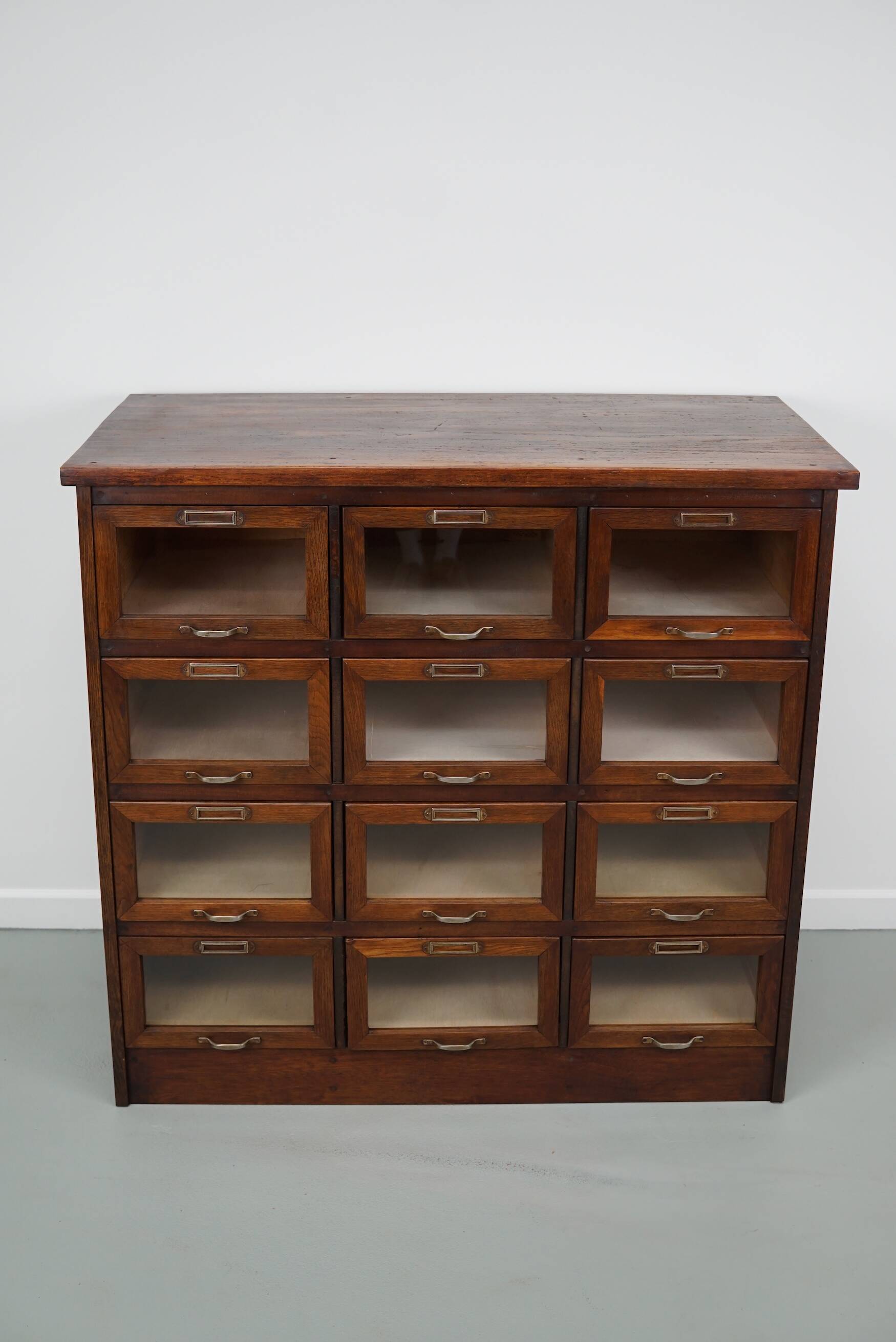 Vintage Dutch Oak Haberdashery Shop Cabinet / Vitrine, 1950s