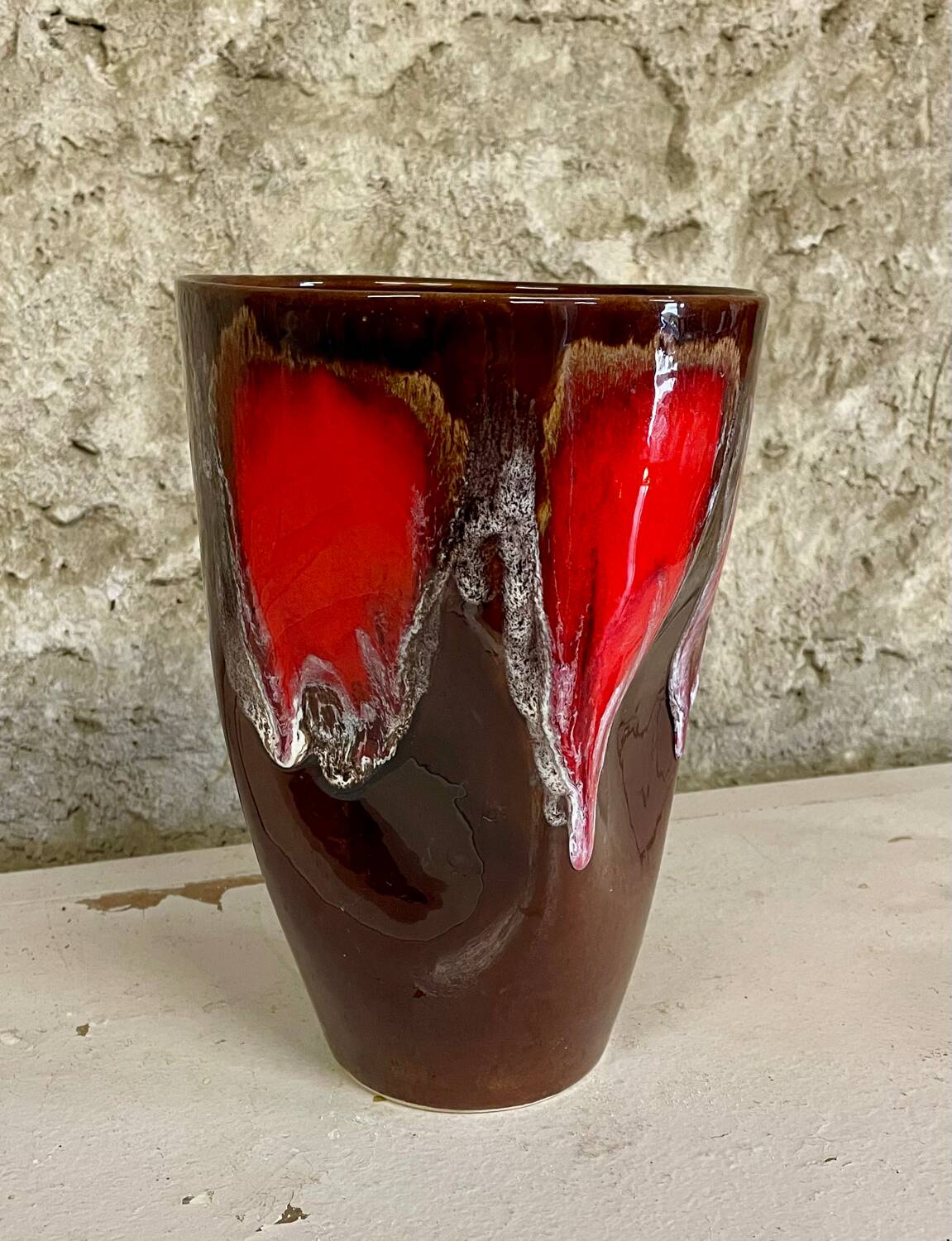 Large Vallauris vase no. 270 – brown glaze with red drips – vintage