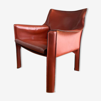 Cognac leather Cab lounge chair by Mario Bellini, 1970s
