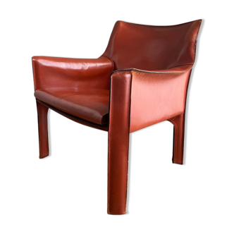 Cognac leather Cab lounge chair by Mario Bellini, 1970s