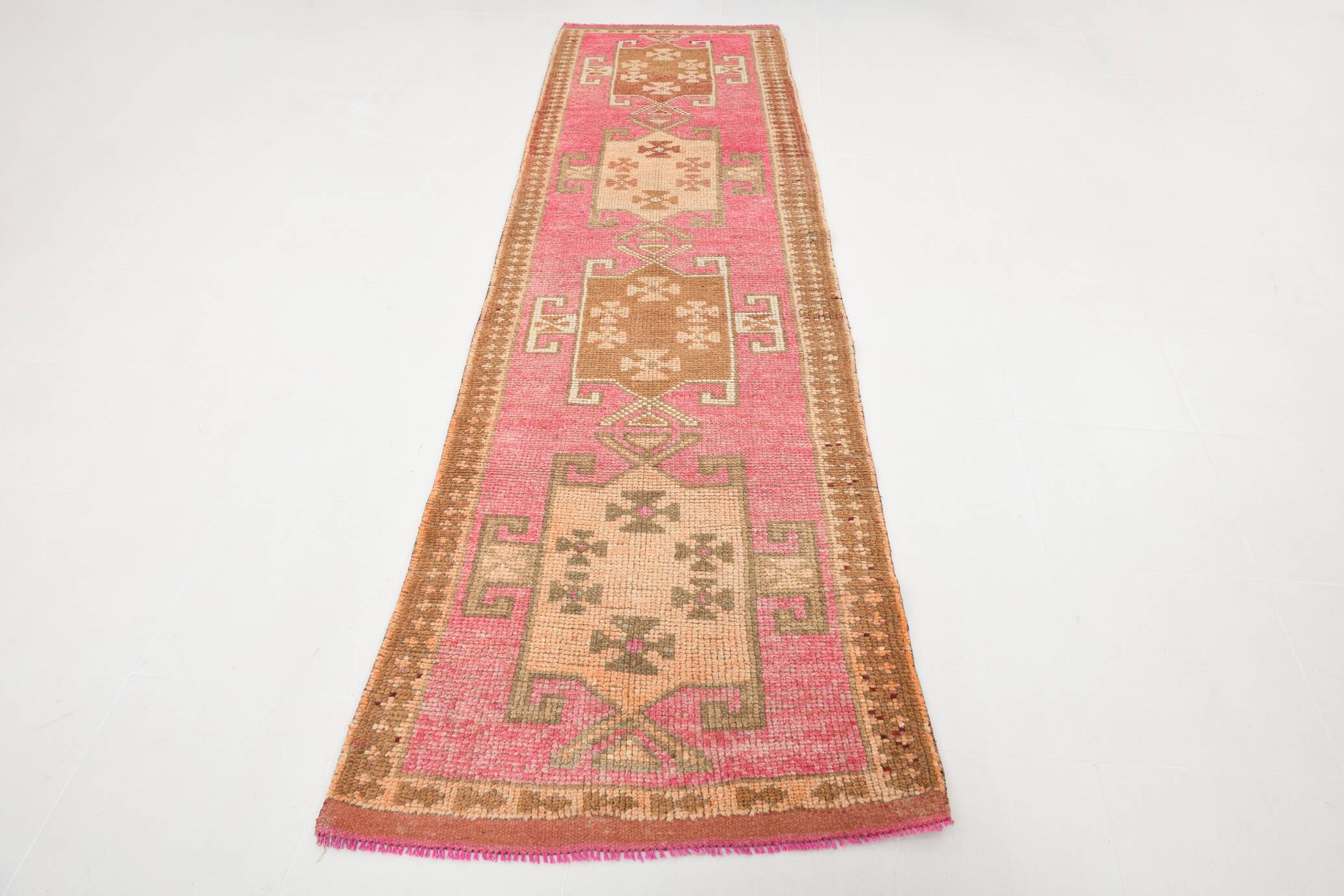 3x11 Faded Pink & Brown Vintage Runner Rug,