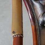 Set of 2 Green Leather English Chesterfield Armchairs Combined with wood