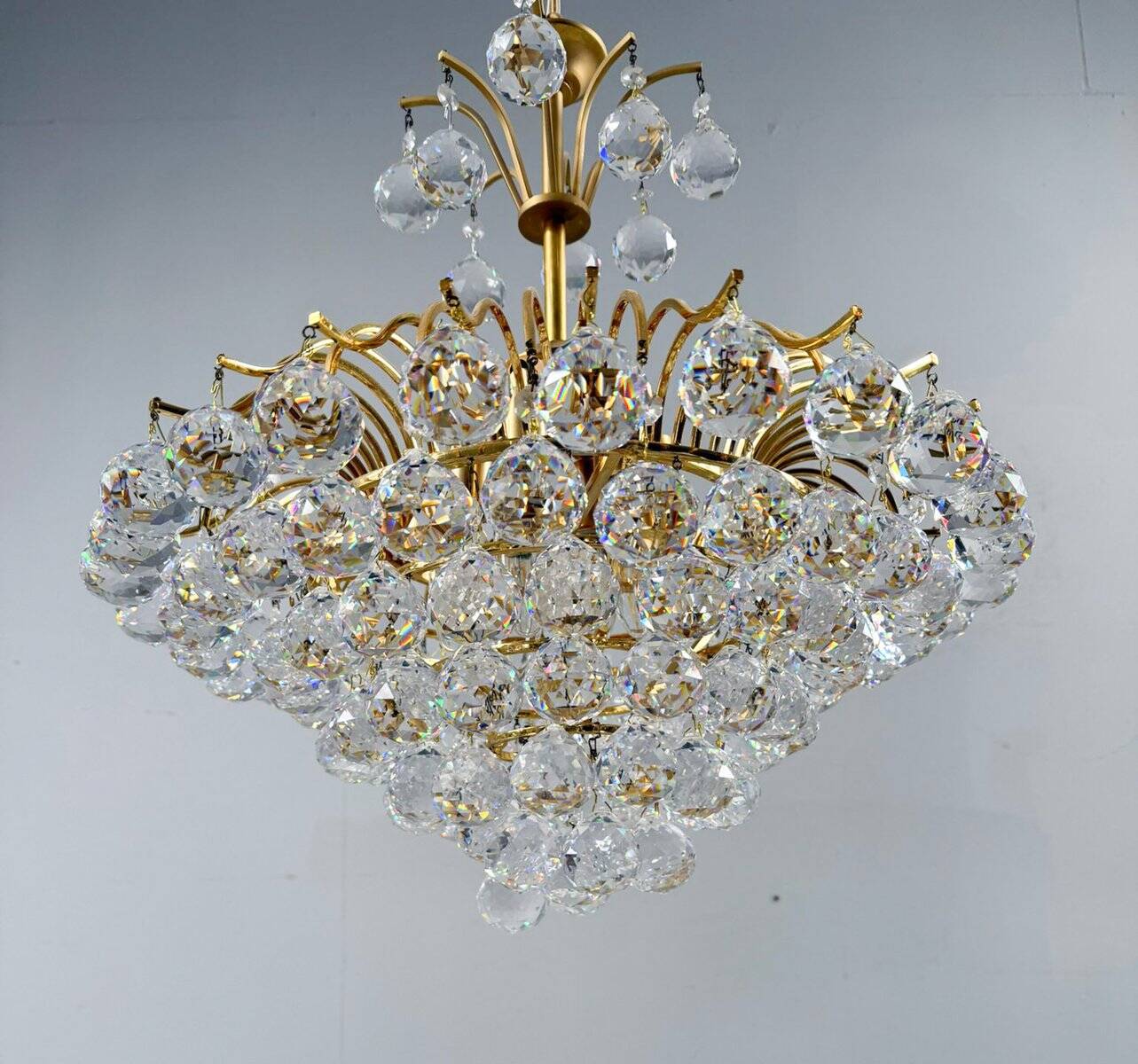 Hollywood Regency chandelier with crystal glass shades by Ernst Palme, Germany, 1960s