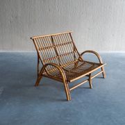 Mid-century rattan & bamboo two-seater lounge sofa