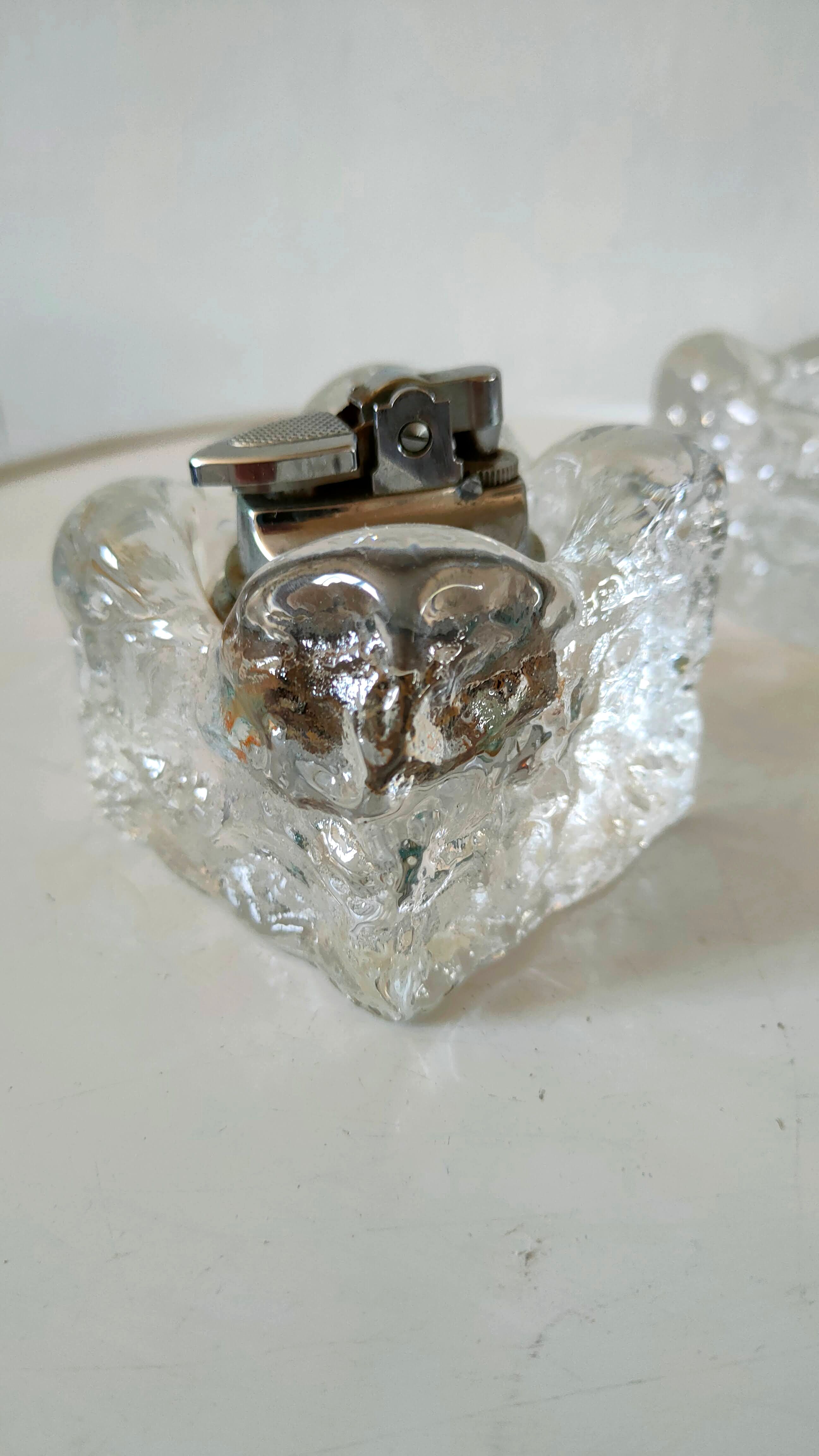 Briquet et cendrier en verre givré Kalmar design années 70