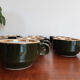 Green bistro coffee cups, and Pilluivit gold (10), porcelain, vintage