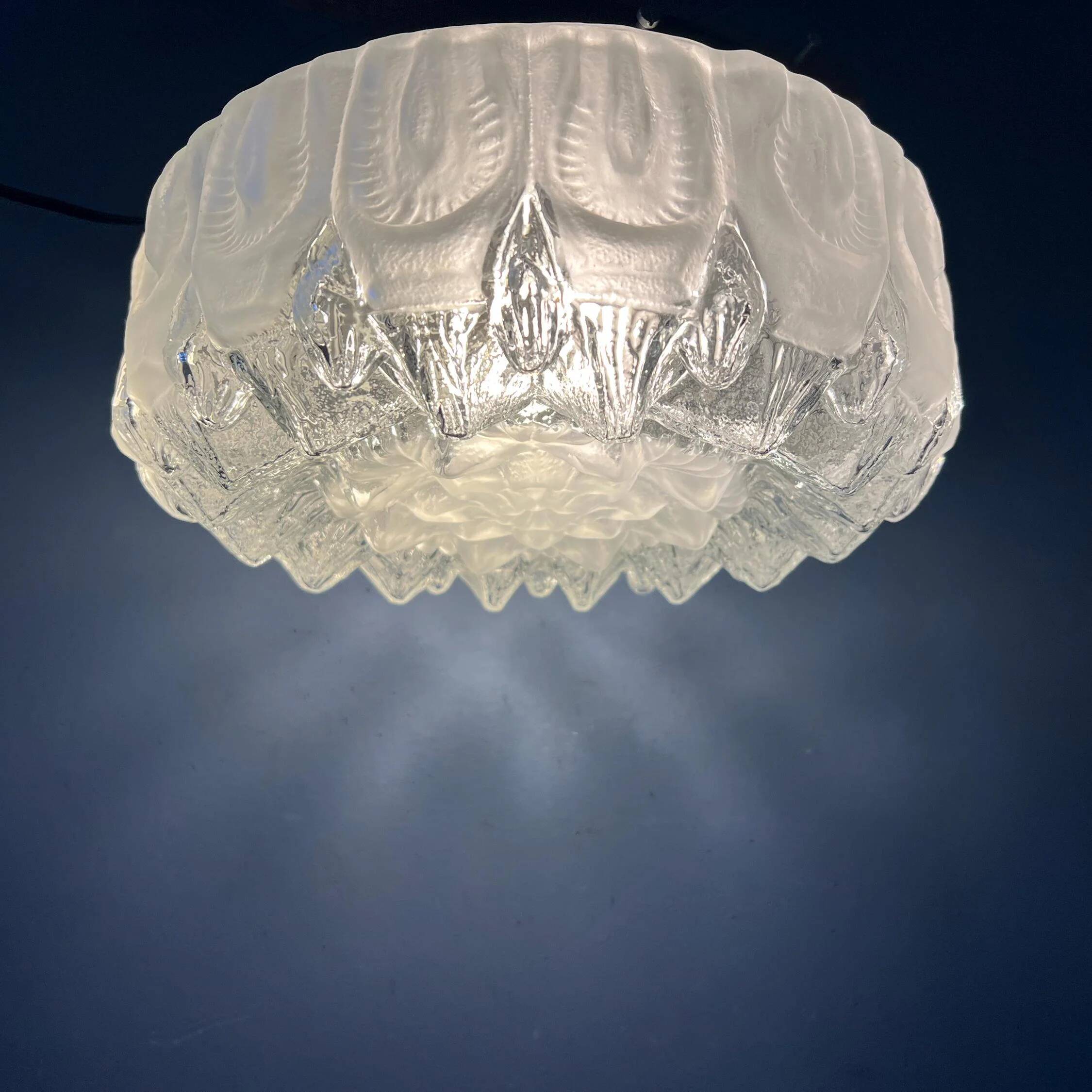 Vintage mid-century decorative ceiling light in thick glass.