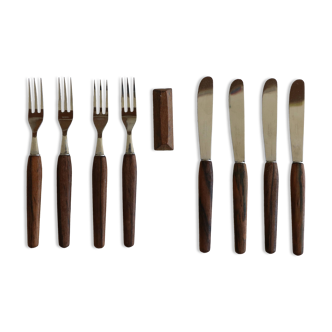 Set of 8 dessert cutlery, teak, 1960