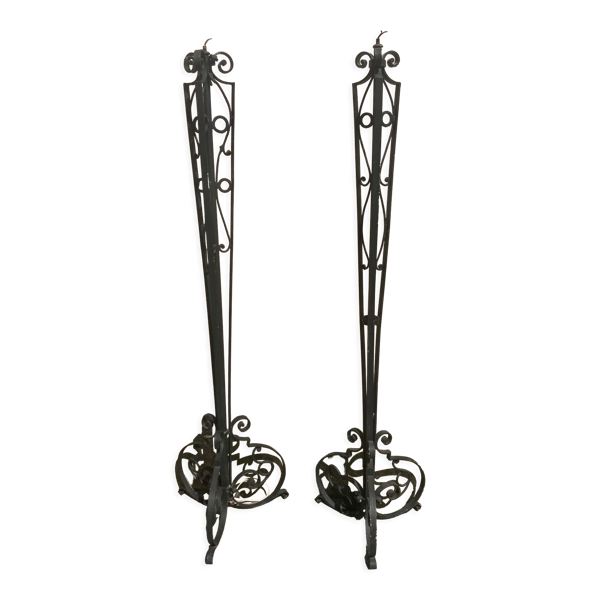 Paire de pieds de lampe en fer forgé
