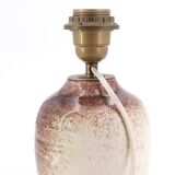 White and brown ceramic lamp, raffia shade