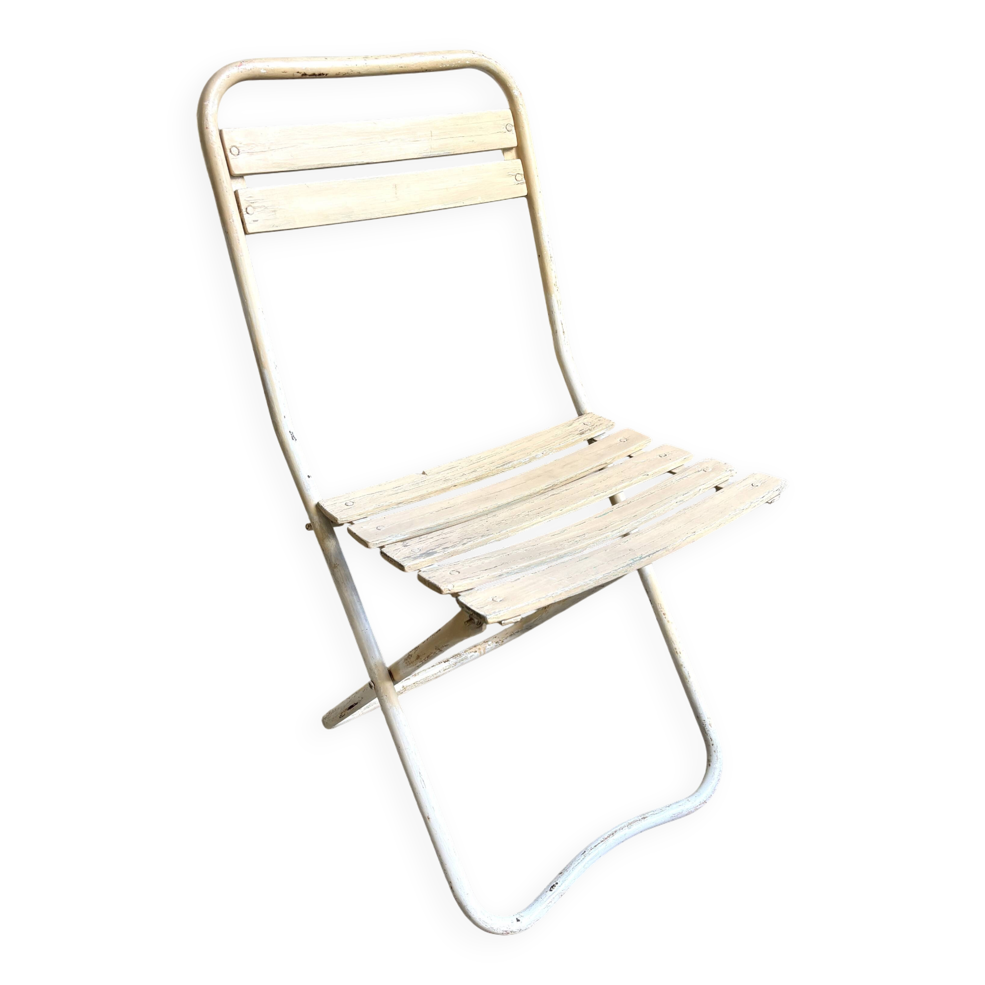Beige wooden and metal folding chair