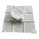 Old rectangular embroidered openwork tablecloth + 16 napkins